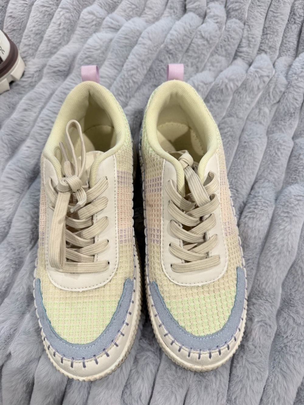Cream and Pastel Sneakers with Blue Accent